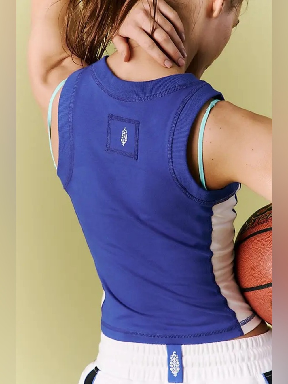 Free People FP Movement Power Walk Tank Top Large Blue White Trim Cropped